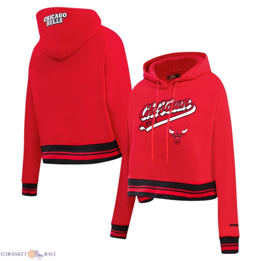 Women's Chicago Bulls Pro Standard Red Script Tail Cropped Pullover Hoodie