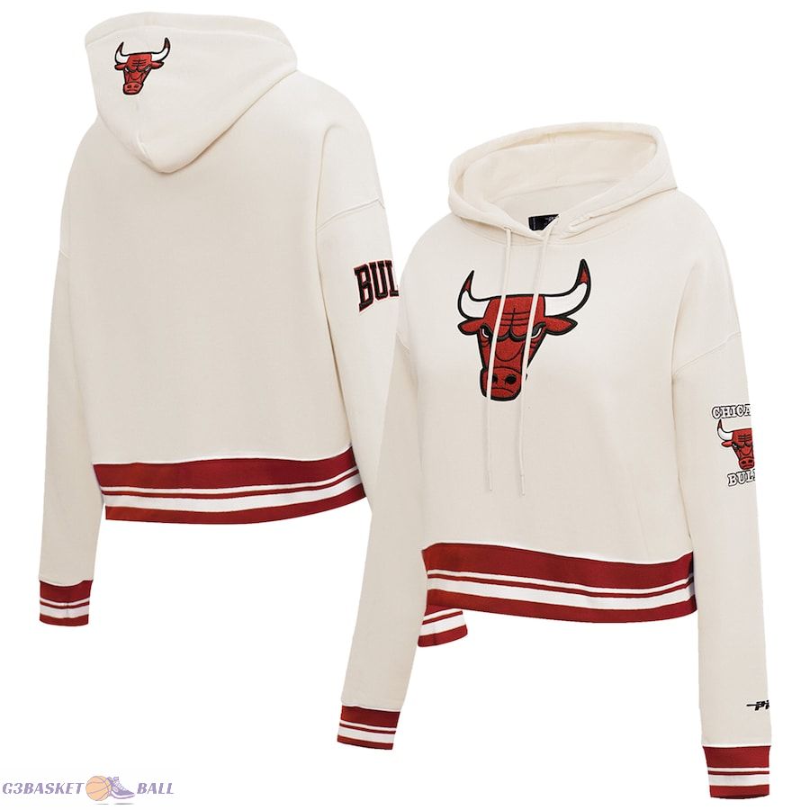 Women's Chicago Bulls Pro Standard Cream Retro Classic Fleece Cropped Pullover Hoodie