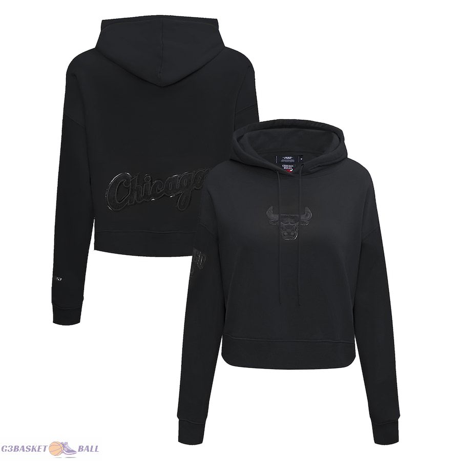 Women's Chicago Bulls Pro Standard Black Triple Black FLC Cropped Pullover Hoodie