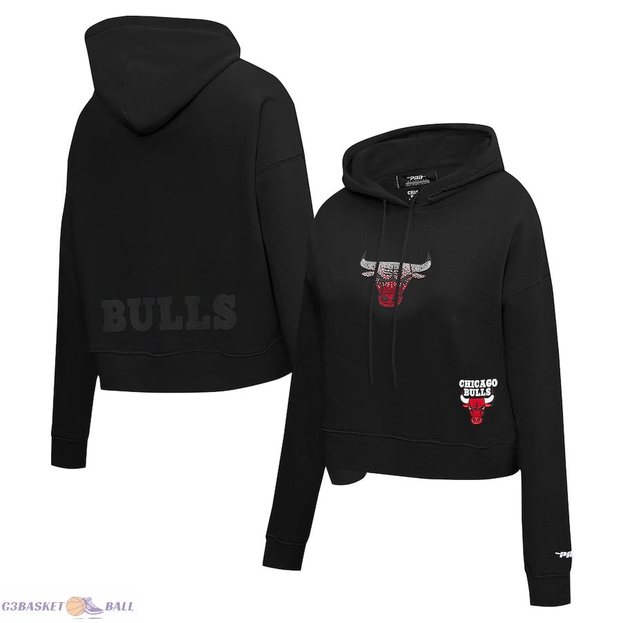 Women's Chicago Bulls Pro Standard Black Jewels Cropped Pullover Hoodie