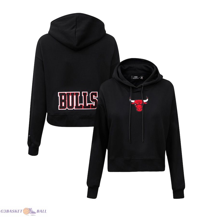 Women's Chicago Bulls Pro Standard Black Classic FLC Cropped Pullover Hoodie