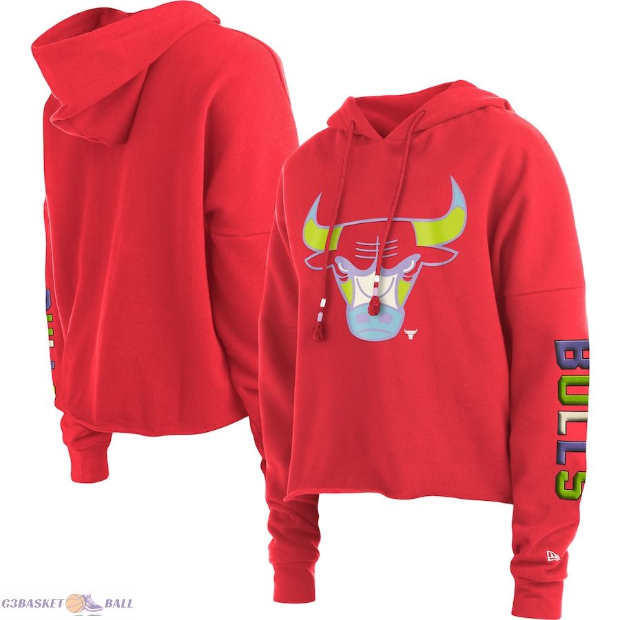 Women's Chicago Bulls New Era Red Color Pack Cropped Top Pullover Hoodie