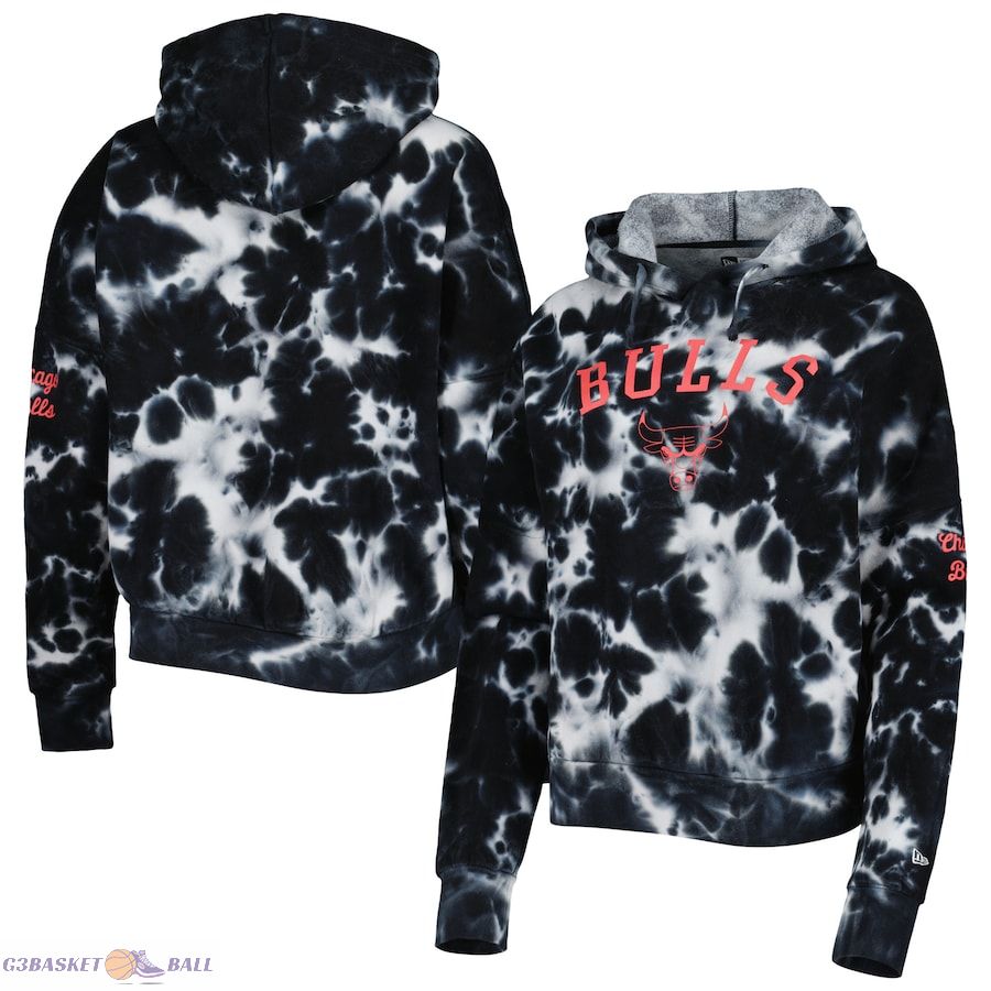 Women's Chicago Bulls New Era Black Brushed Cotton Tie-Dye Pullover Hoodie