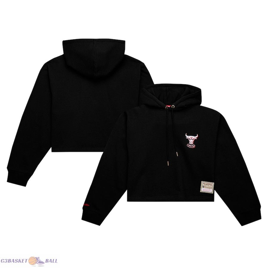 Women's Chicago Bulls Mitchell & Ness Black Hardwood Classics Cropped Pullover Hoodie