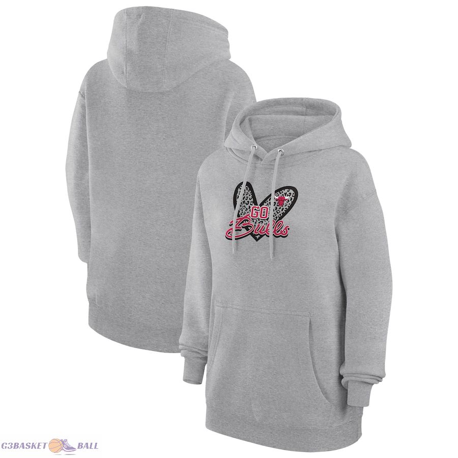 Women's Chicago Bulls G-III 4Her by Carl Banks Heather Gray Leopard Heart Graphic Fleece Pullover Hoodie