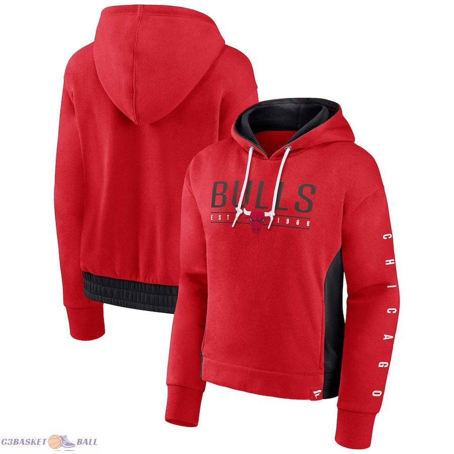 Women's Chicago Bulls Fanatics Red Iconic Halftime Colorblock Pullover Hoodie