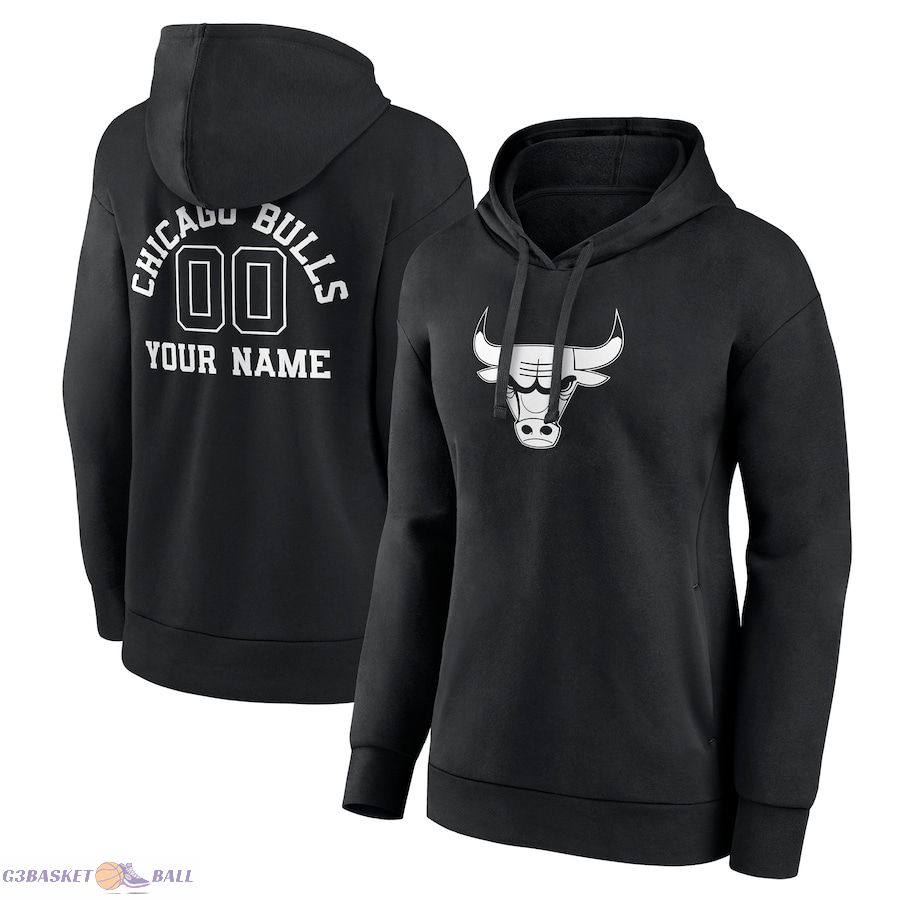 Women's Chicago Bulls Black Personalized Name & Number Monochrome Pullover Hoodie