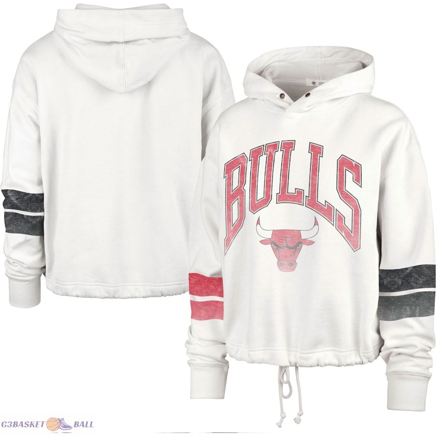 Women's Chicago Bulls '47 Cream Emerson Stripe Cropped Pullover Hoodie