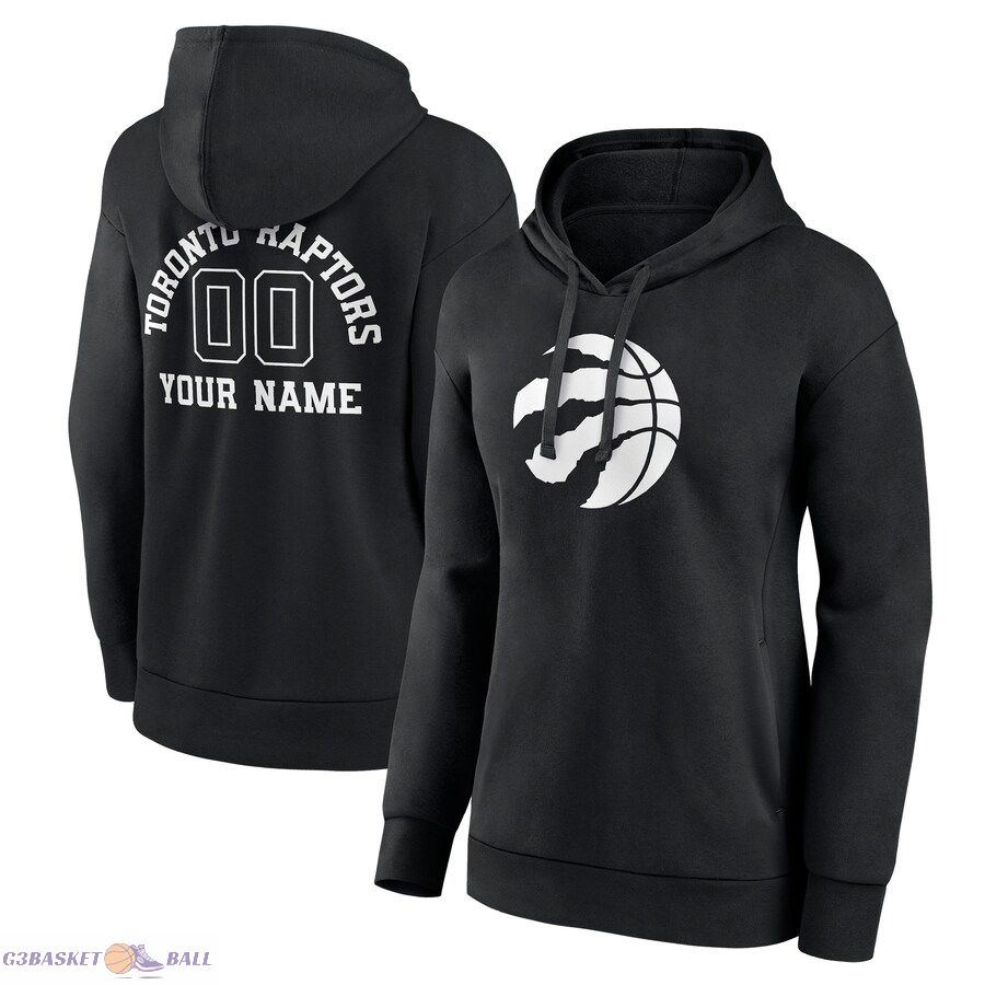 Women's Toronto Raptors Black Personalized Name & Number Monochrome Pullover Hoodie