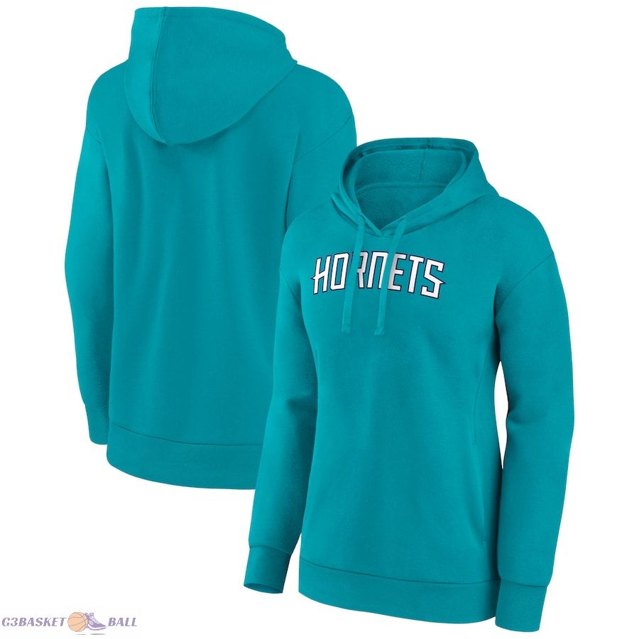 Women's Charlotte Hornets Teal Wordmark Alt Pullover Hoodie