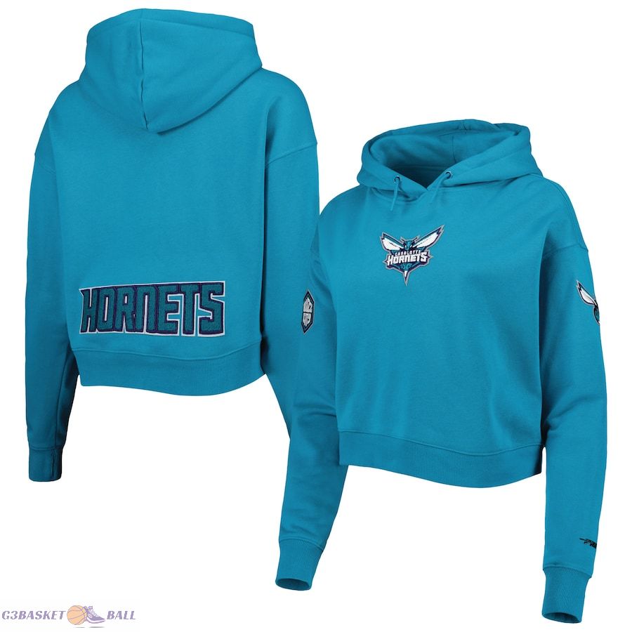 Women's Charlotte Hornets Pro Standard Teal Classic Fleece Cropped Pullover Hoodie