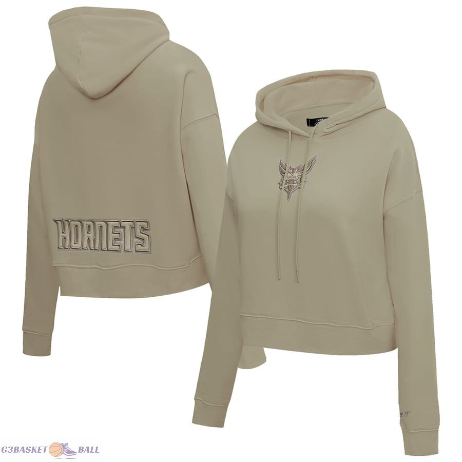 Women's Charlotte Hornets Pro Standard Taupe Neutrals Capsule Cropped Pullover Hoodie