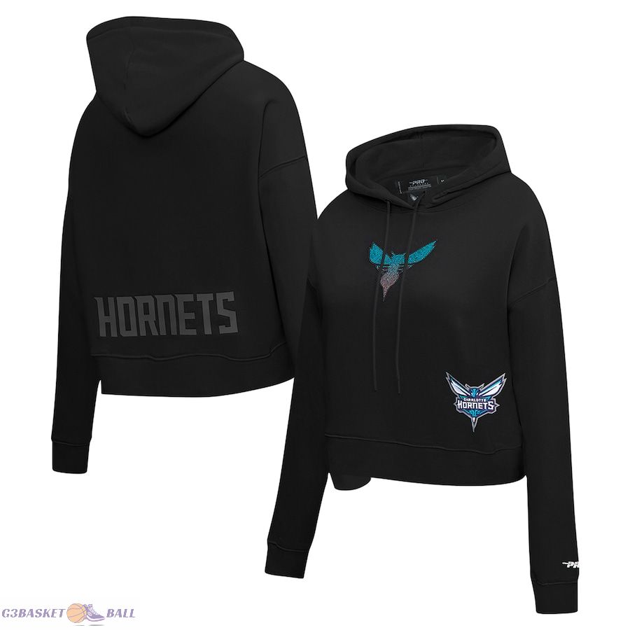 Women's Charlotte Hornets Pro Standard Black Jewels Cropped Pullover Hoodie