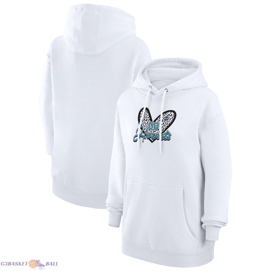 Women's Charlotte Hornets G-III 4Her by Carl Banks White Leopard Heart Graphic Fleece Pullover Hoodie