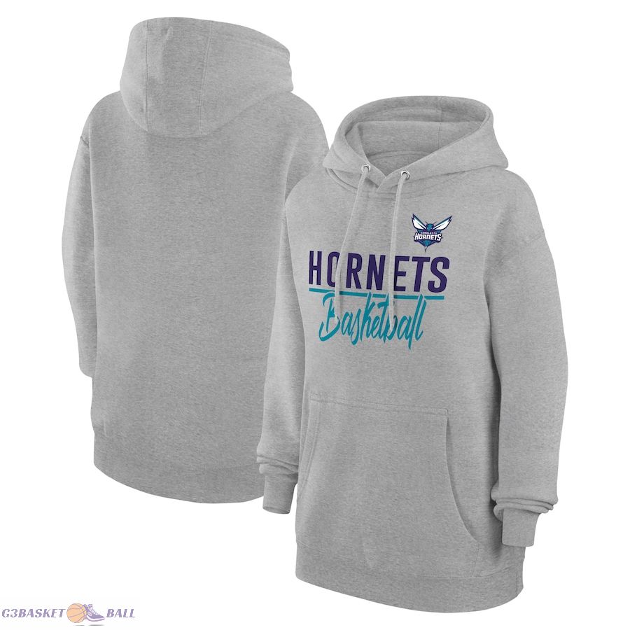 Women's Charlotte Hornets G-III 4Her by Carl Banks Heather Gray Graphics Fleece Pullover Hoodie