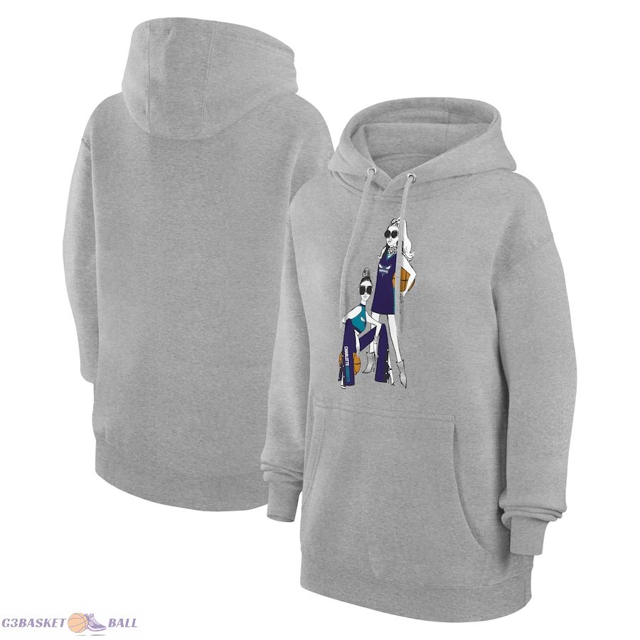 Women's Charlotte Hornets G-III 4Her by Carl Banks Heather Gray Basketball Girls Fleece Pullover Hoodie