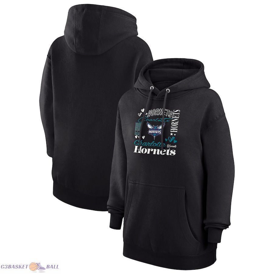 Women's Charlotte Hornets G-III 4Her by Carl Banks Black Team Collage Graphic Fleece Pullover Hoodie