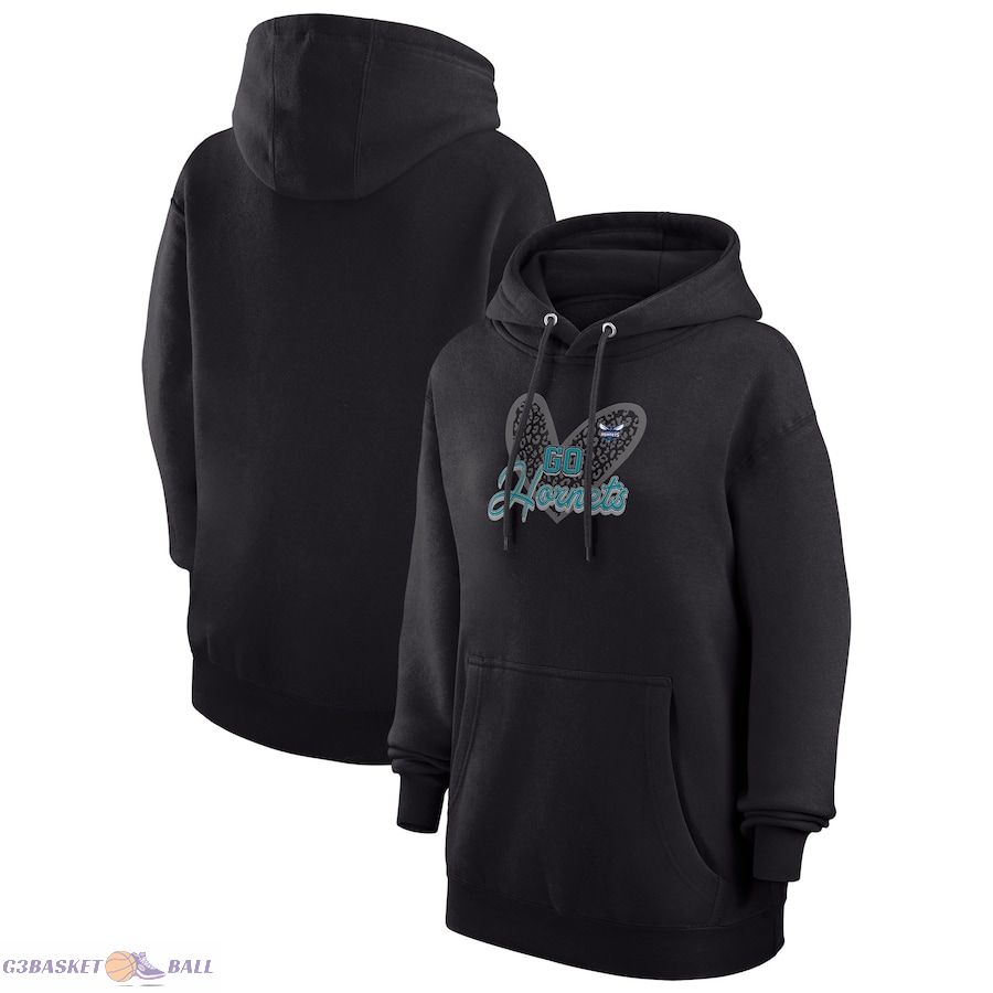 Women's Charlotte Hornets G-III 4Her by Carl Banks Black Leopard Heart Graphic Fleece Pullover Hoodie