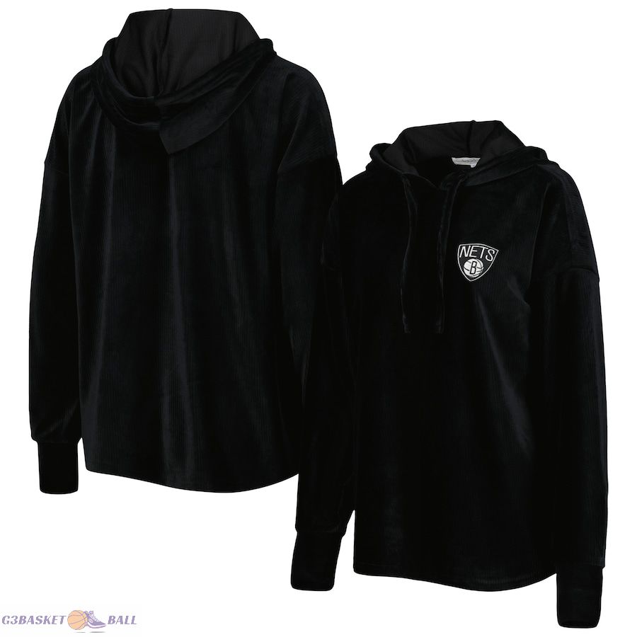 Women's Brooklyn Nets Touch Black End Line Velour Pullover Hoodie