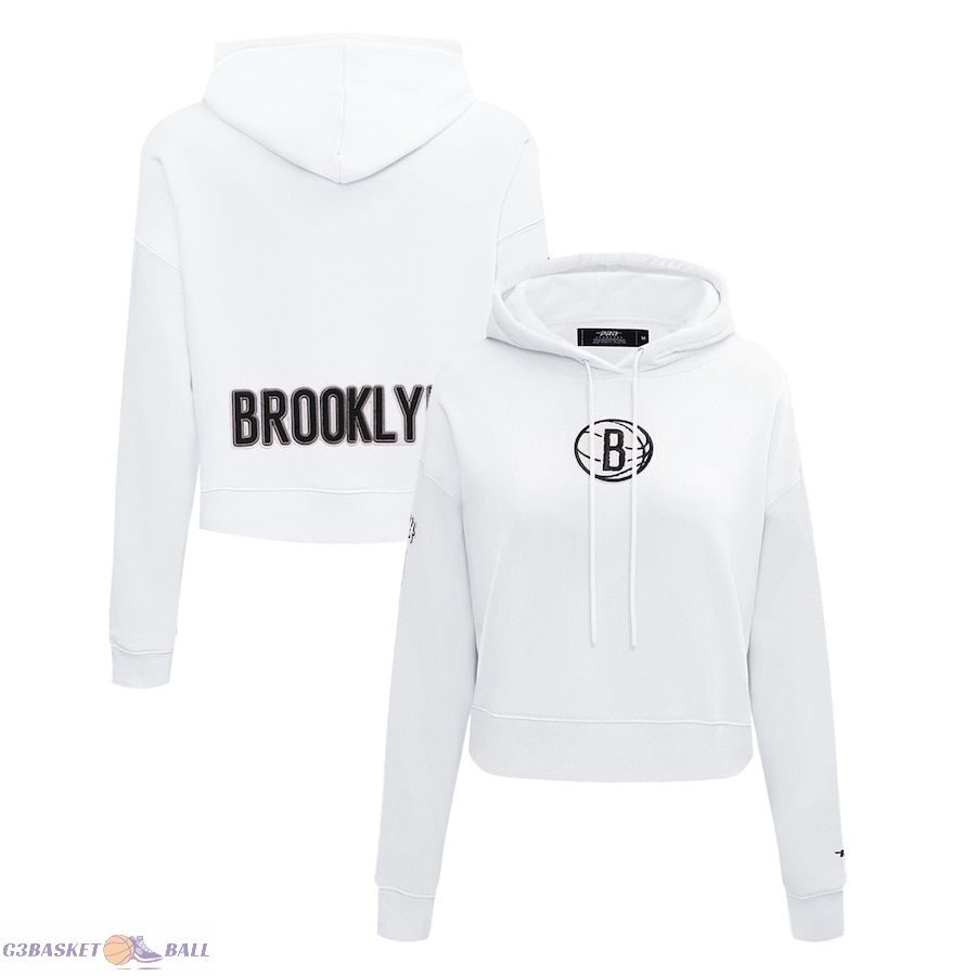 Women's Brooklyn Nets Pro Standard White Classic FLC Cropped Pullover Hoodie