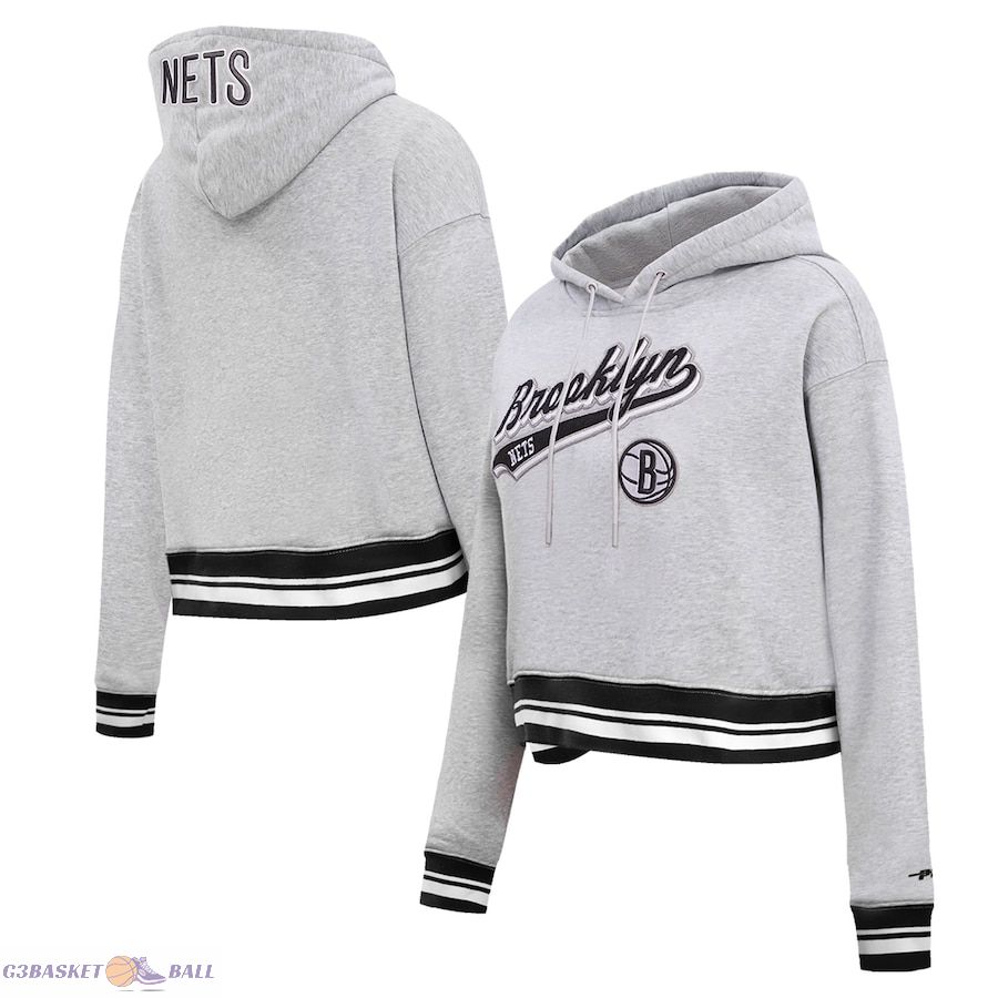 Women's Brooklyn Nets Pro Standard Heather Gray Script Tail Cropped Pullover Hoodie