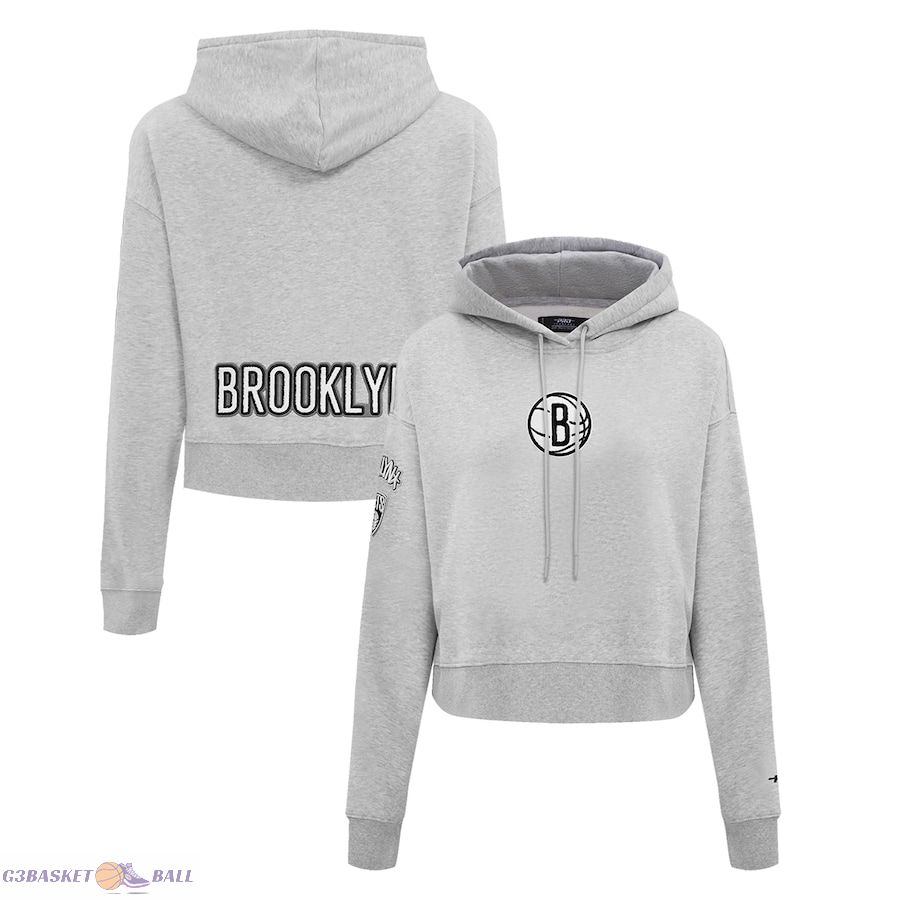 Women's Brooklyn Nets Pro Standard Heather Gray Classic FLC Cropped Pullover Hoodie