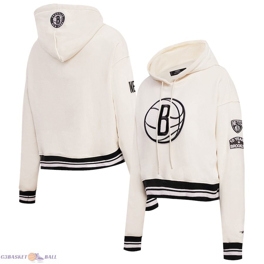 Women's Brooklyn Nets Pro Standard Cream Retro Classic Fleece Cropped Pullover Hoodie