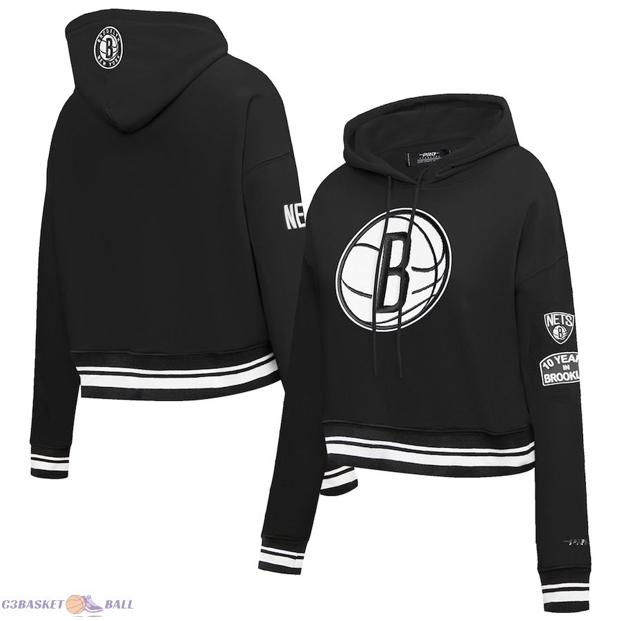 Women's Brooklyn Nets Pro Standard Black Retro Classic Fleece Cropped Pullover Hoodie