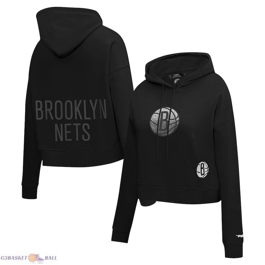 Women's Brooklyn Nets Pro Standard Black Jewels Cropped Pullover Hoodie