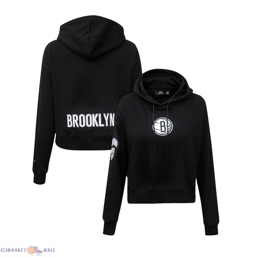 Women's Brooklyn Nets Pro Standard Black Classic FLC Cropped Pullover Hoodie