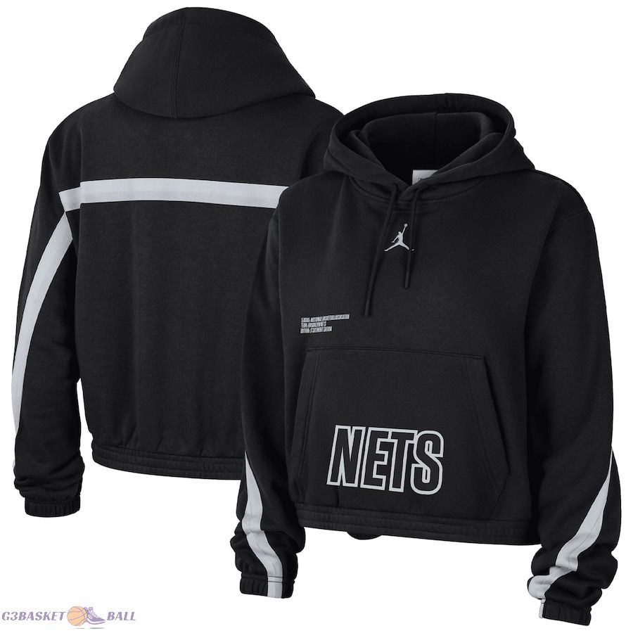 Women's Brooklyn Nets Jordan Brand Black Courtside Statement Edition Pullover Hoodie