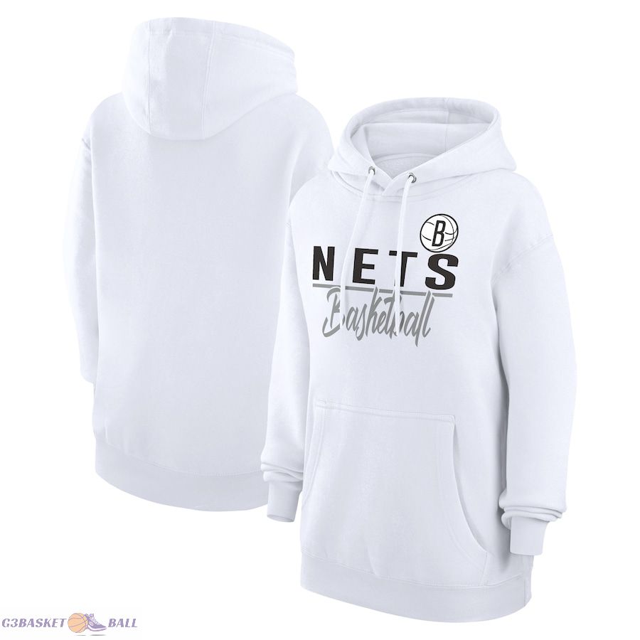 Women's Brooklyn Nets G-III 4Her by Carl Banks White Graphics Fleece Pullover Hoodie