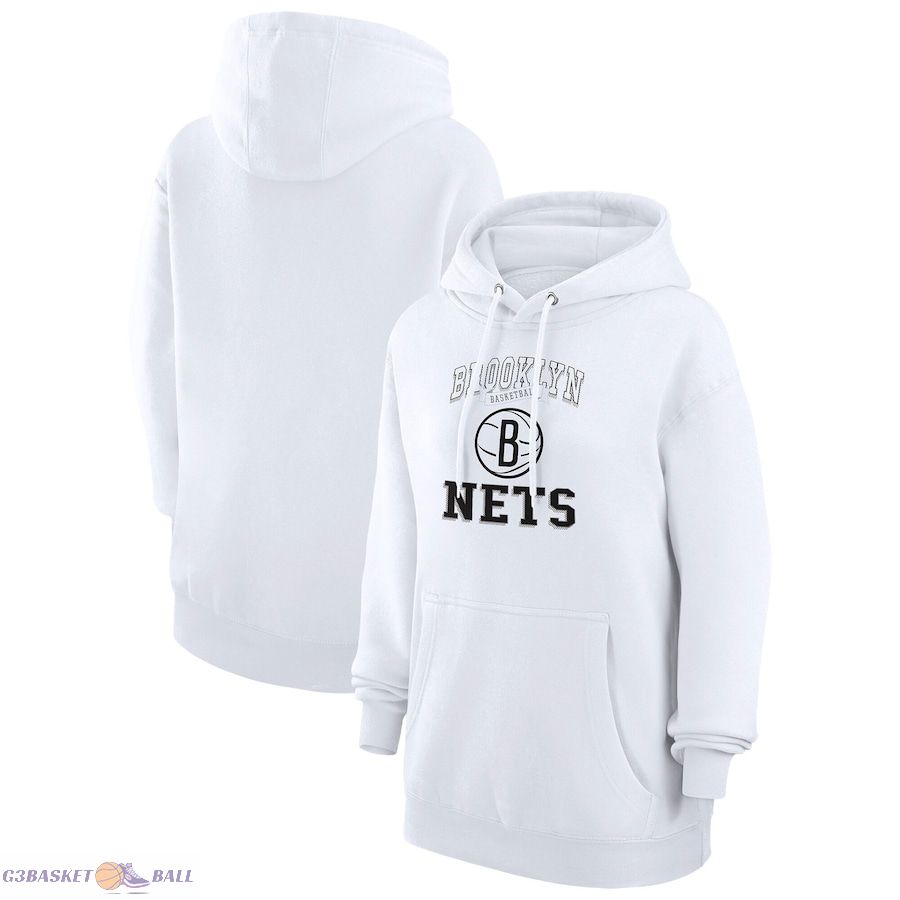 Women's Brooklyn Nets G-III 4Her by Carl Banks White Graphic Fleece Pullover Hoodie