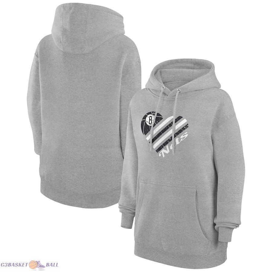 Women's Brooklyn Nets G-III 4Her by Carl Banks Heather Gray Heart Pullover Hoodie