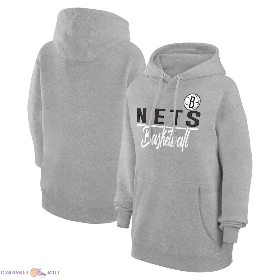 Women's Brooklyn Nets G-III 4Her by Carl Banks Heather Gray Graphics Fleece Pullover Hoodie