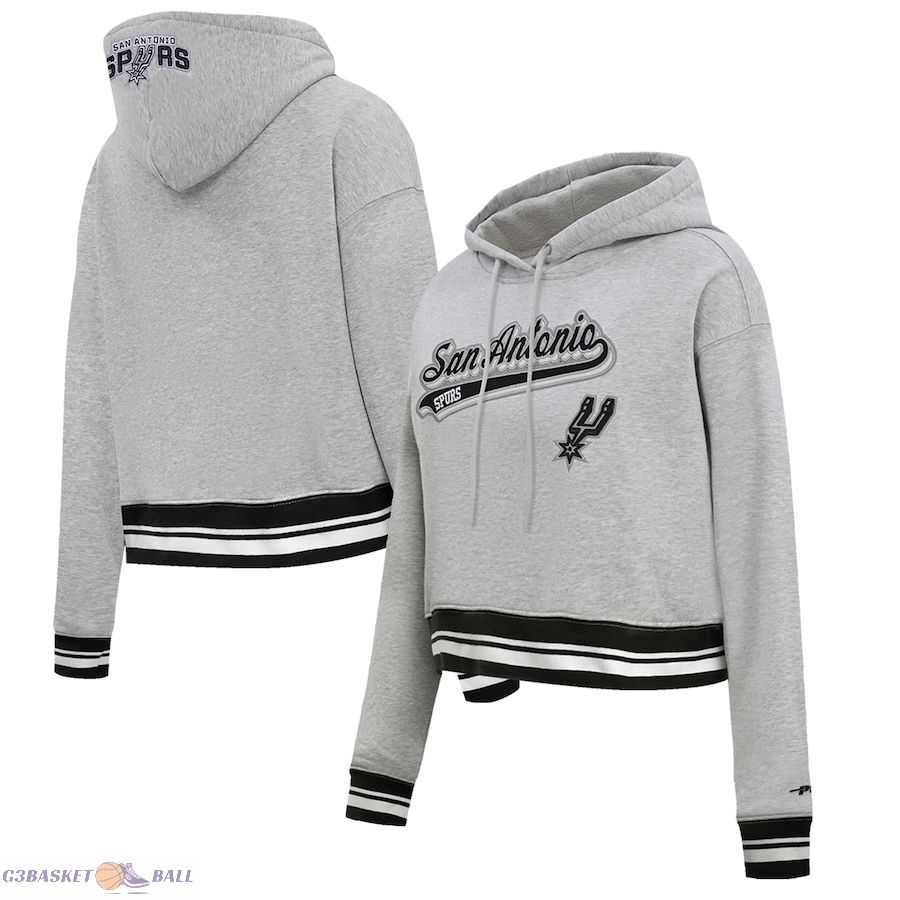 Women's San Antonio Spurs Pro Standard Heather Gray Script Tail Cropped Pullover Hoodie