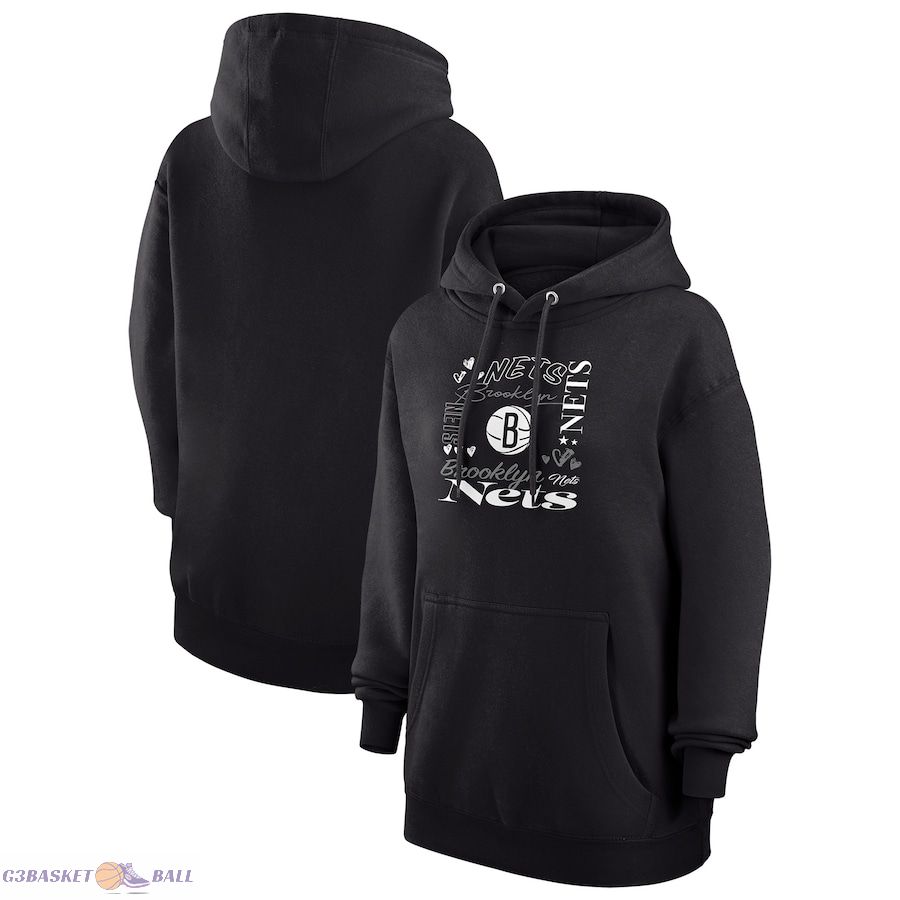 Women's Brooklyn Nets G-III 4Her by Carl Banks Black Team Collage Graphic Fleece Pullover Hoodie