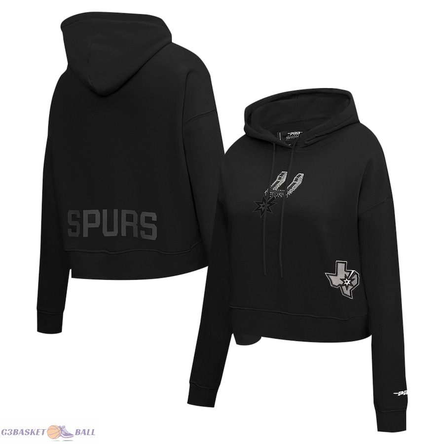 Women's San Antonio Spurs Pro Standard Black Jewels Cropped Pullover Hoodie