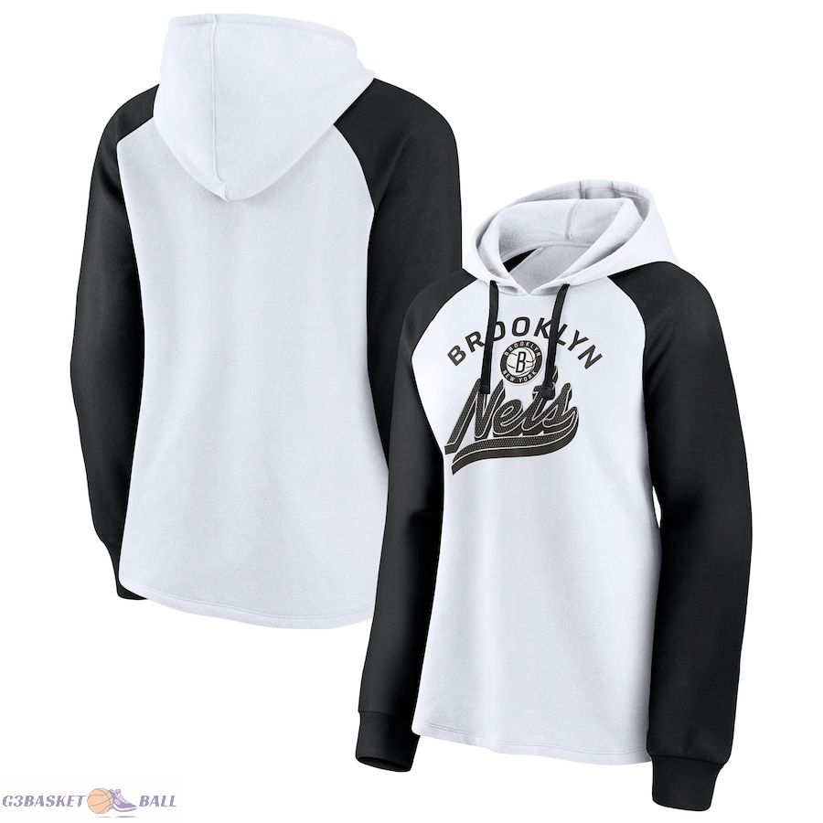 Women's Brooklyn Nets Fanatics White/Black Record Holder Raglan Pullover Hoodie