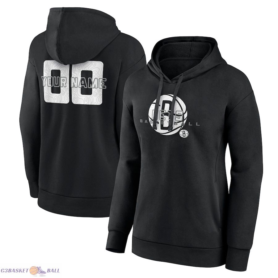 Women's Brooklyn Nets Black Stellar Personalized Name & Number Pullover Hoodie