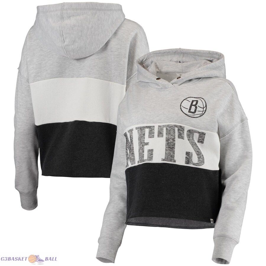 Women's Brooklyn Nets '47 Heathered Gray/Heathered Black Lizzy Cutoff Pullover Hoodie