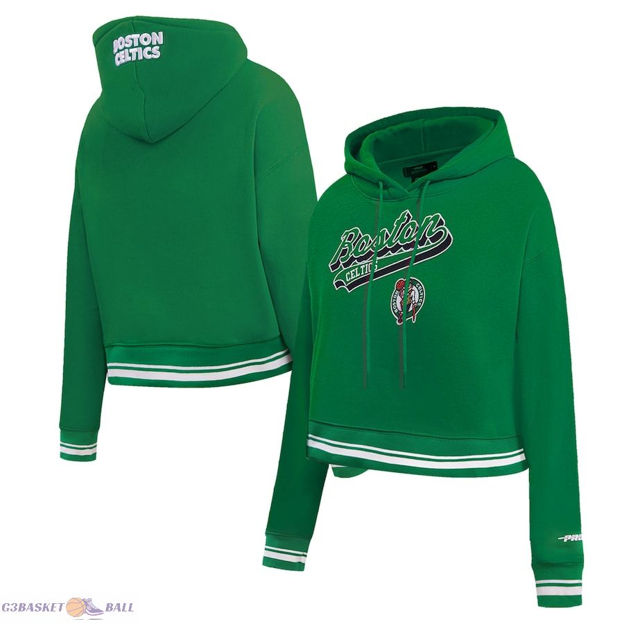 Women's Boston Celtics Pro Standard Kelly Green Script Tail Cropped Pullover Hoodie