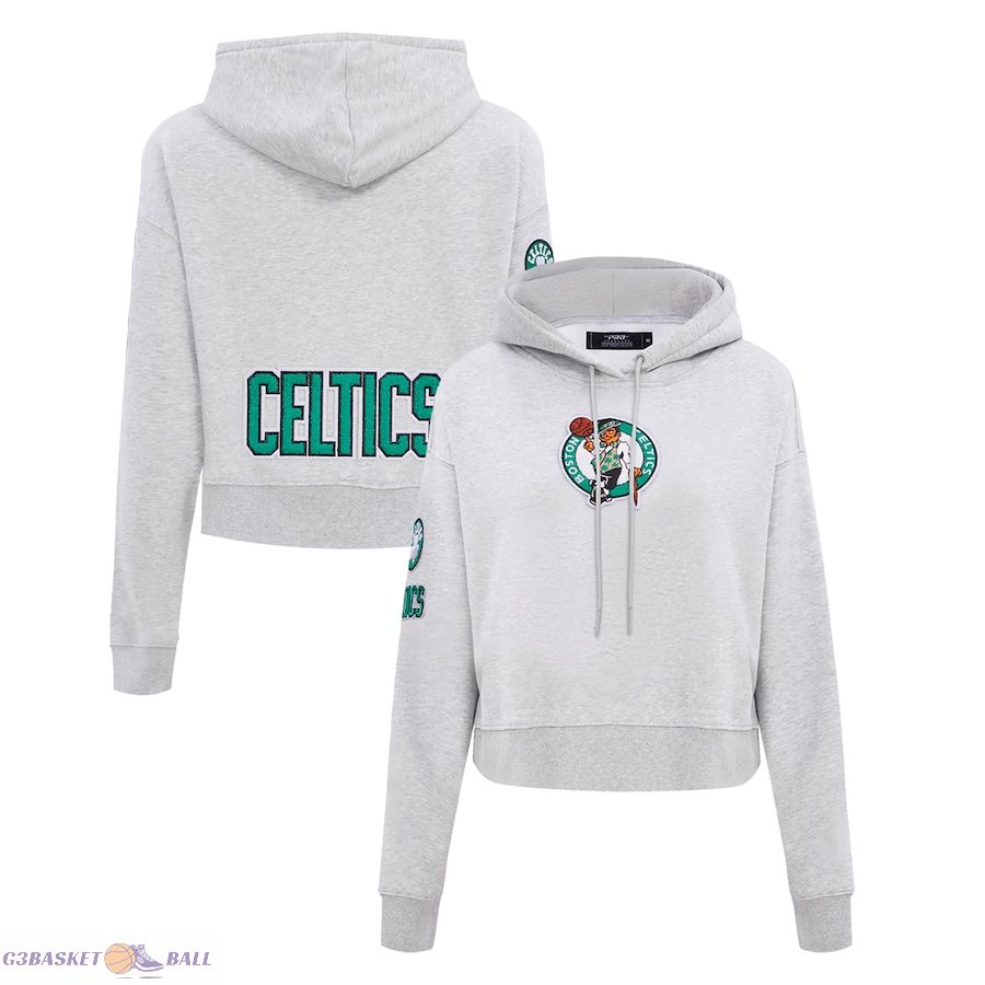 Women's Boston Celtics Pro Standard Heather Gray Classic FLC Cropped Pullover Hoodie