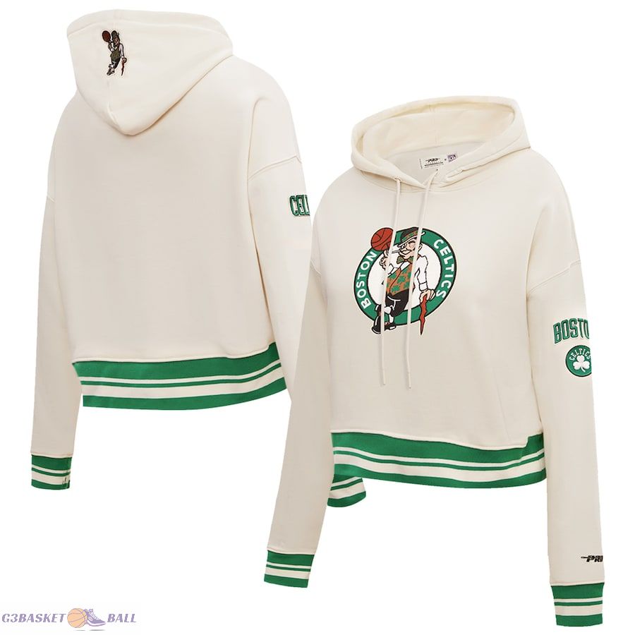 Women's Boston Celtics Pro Standard Cream Retro Classic Fleece Cropped Pullover Hoodie