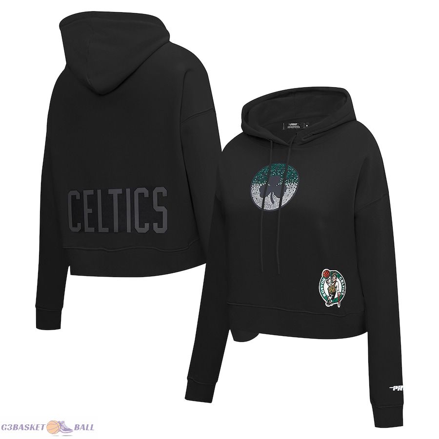 Women's Boston Celtics Pro Standard Black Jewels Cropped Pullover Hoodie