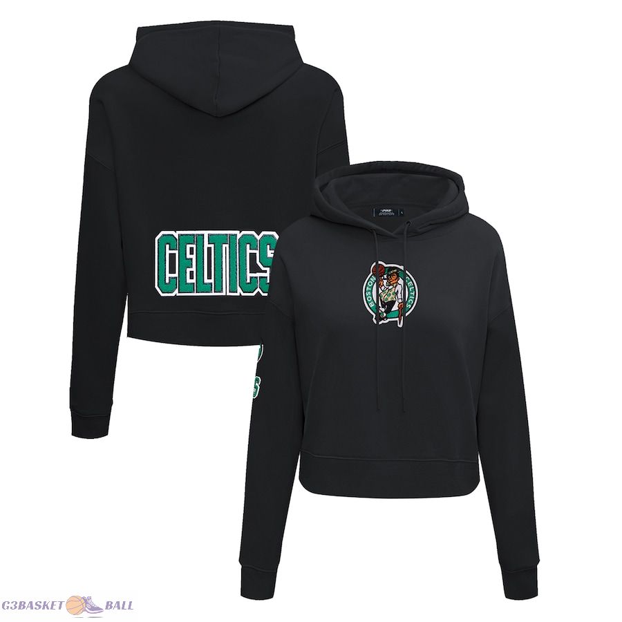 Women's Boston Celtics Pro Standard Black Classic FLC Cropped Pullover Hoodie