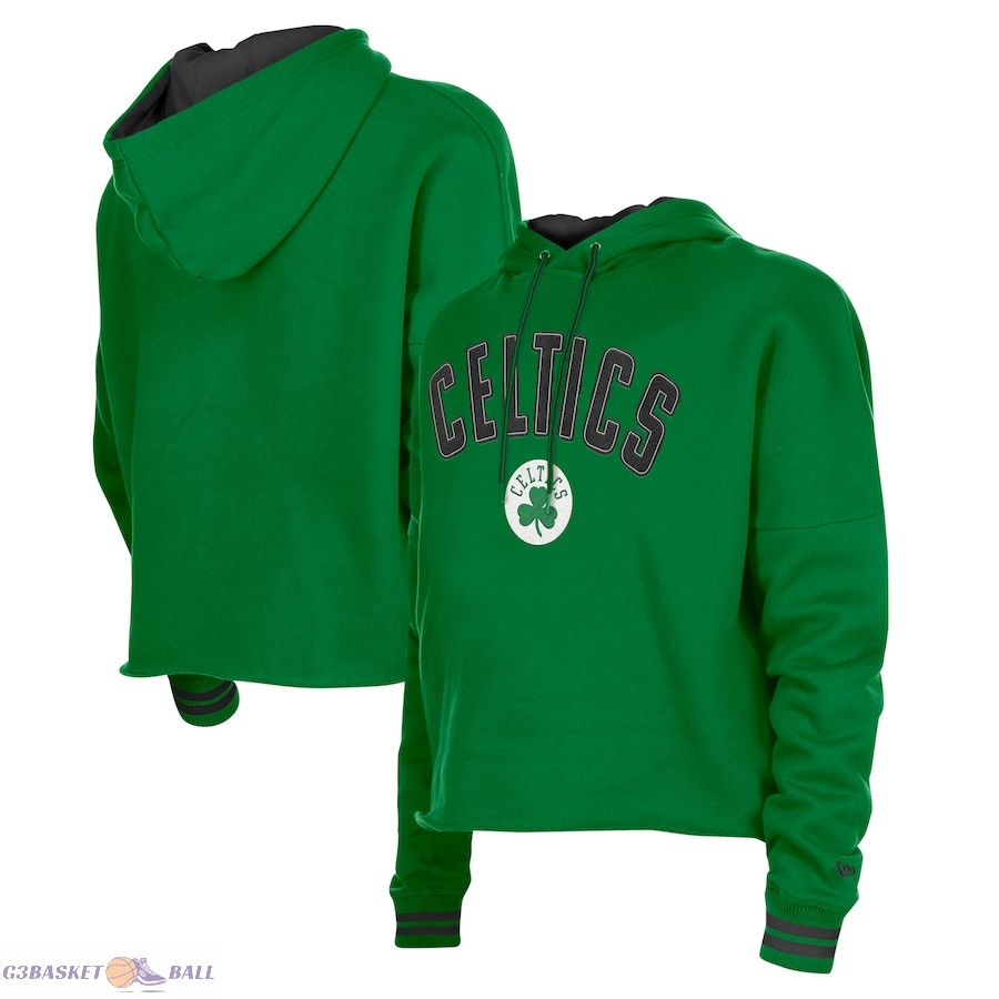 Women's Boston Celtics New Era Kelly Green Boxy Raw Edge Pullover Hoodie