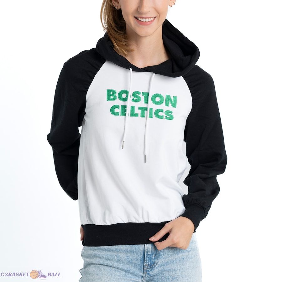 Women's Boston Celtics Lusso White Marlowe Tri-Blend Raglan Pullover Hoodie