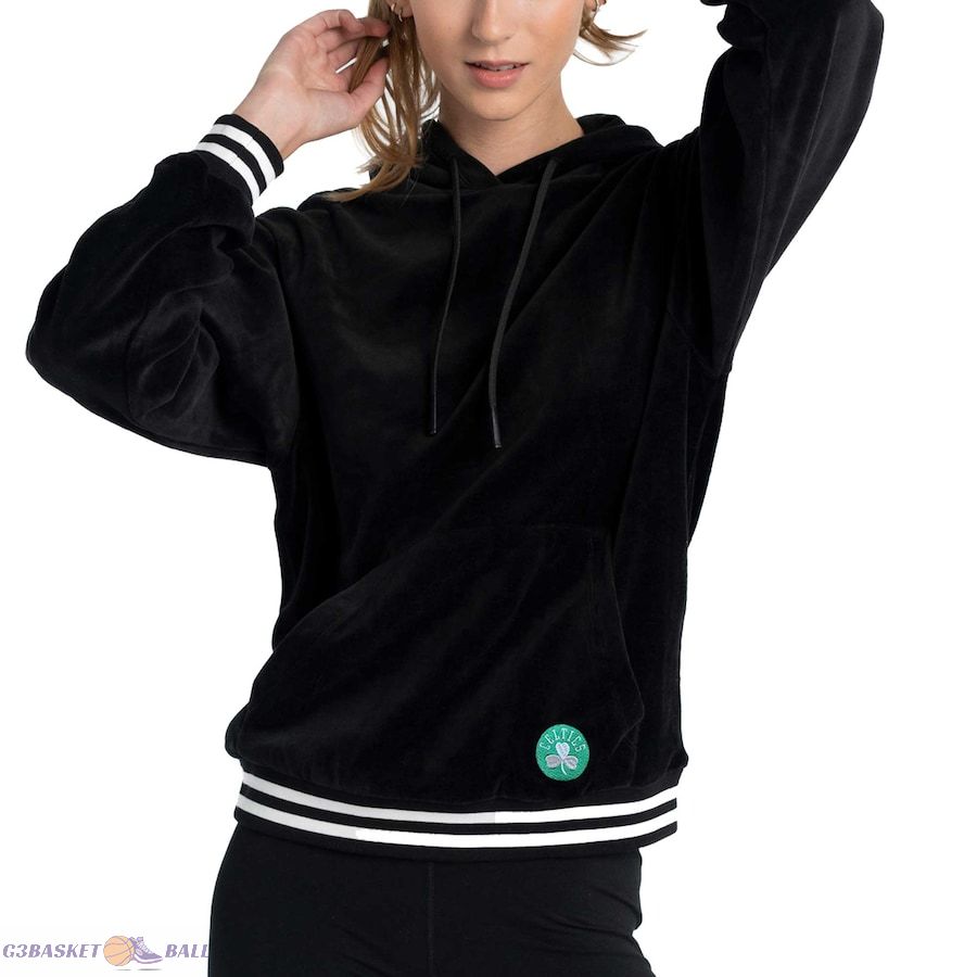 Women's Boston Celtics Lusso Black Nellie Oversized Velour Pullover Hoodie