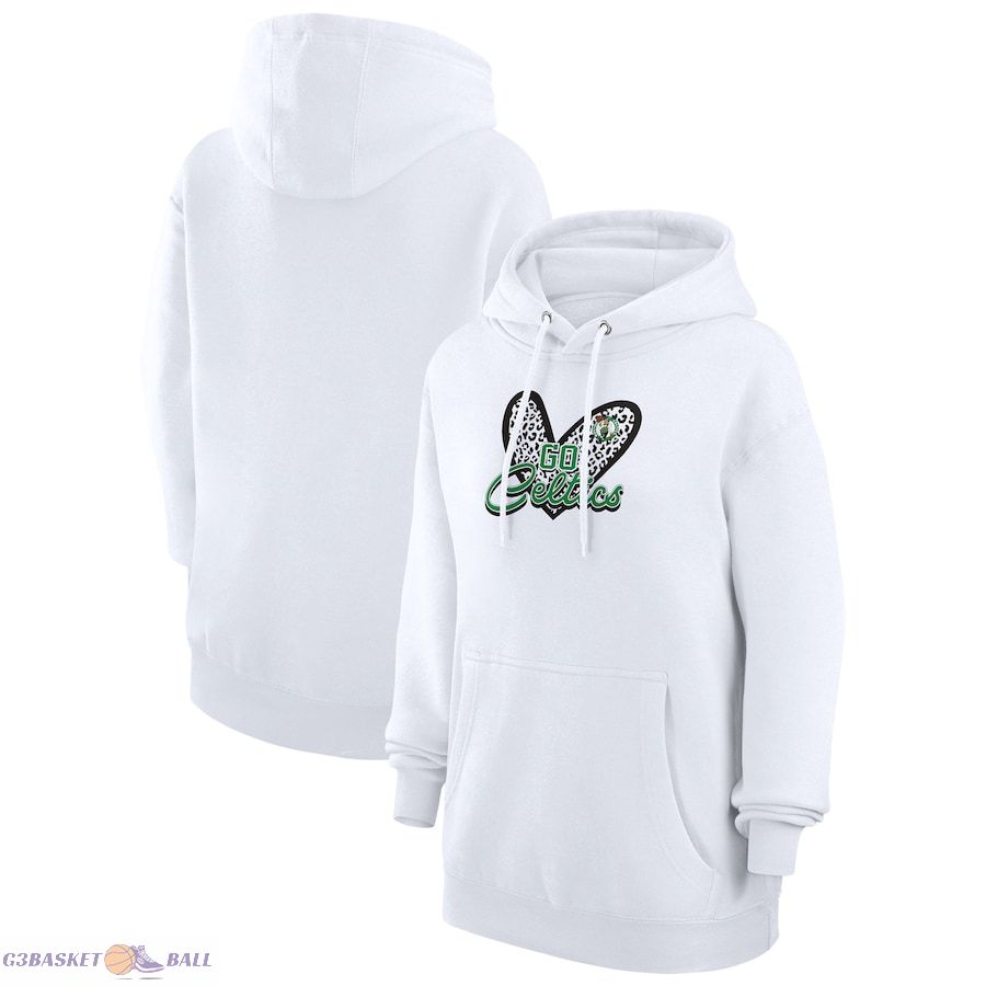 Women's Boston Celtics G-III 4Her by Carl Banks White Leopard Heart Graphic Fleece Pullover Hoodie